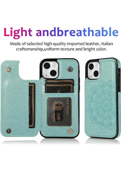 IPhone 13 Mini Çift Düğmeler Kabartmalı Pu Için Kart Tutucu Kılıf ile Cüzdan (Yurt Dışından)