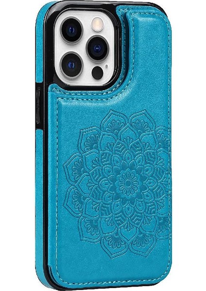 IPhone 13 Için Kart Tutucu Kılıf ile Cüzdan Pro Kabartmalı Mandala Desen Pu (Yurt Dışından)