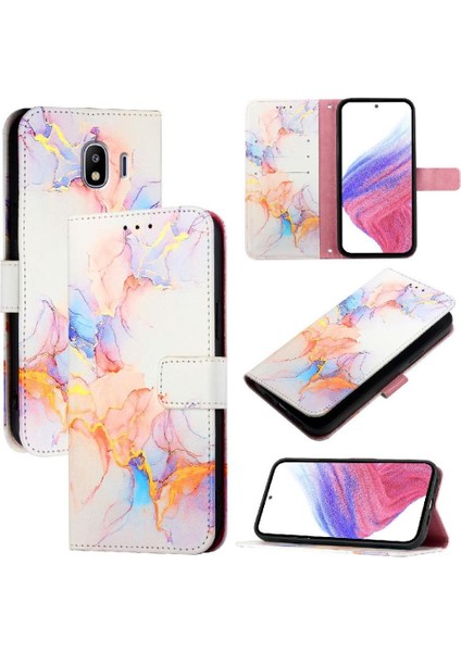 Samsung Galaxy J4 2018 Pu Deri Cüzdan Kickstand Mermer Desen (Yurt Dışından)