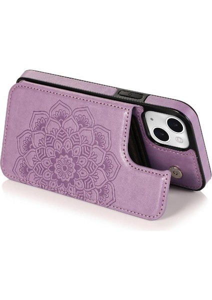 IPhone 14 Için Kart Tutucu Kılıf ile Cüzdan Çift Düğmeler Kabartmalı Mandala (Yurt Dışından)