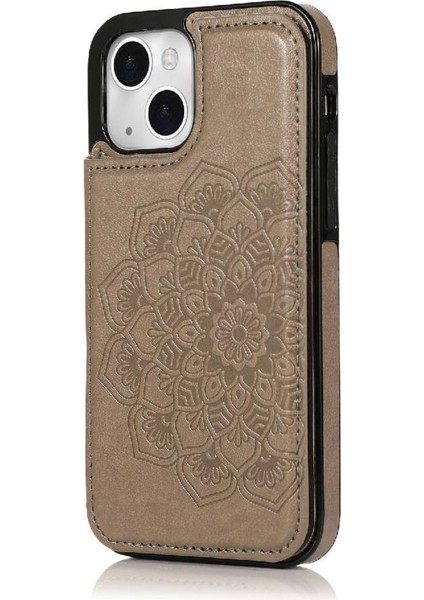 IPhone 13 Mini Çift Düğmeler Kabartmalı Pu Için Kart Tutucu Kılıf ile Cüzdan (Yurt Dışından)