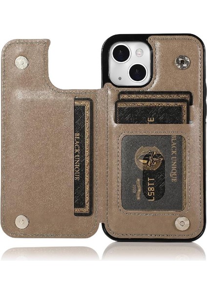 IPhone 15 Için Kart Tutucu Kılıf ile Cüzdan Çevirme Darbeye Dayanıklı Kabartmalı Çift (Yurt Dışından)