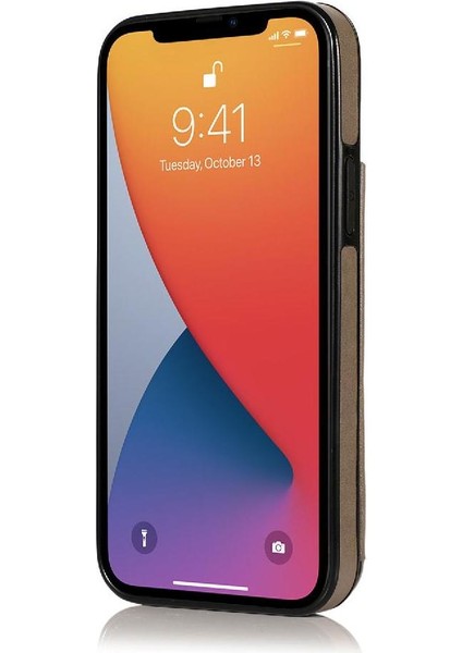IPhone 13 Mini Çift Düğmeler Kabartmalı Pu Için Kart Tutucu Kılıf ile Cüzdan (Yurt Dışından)