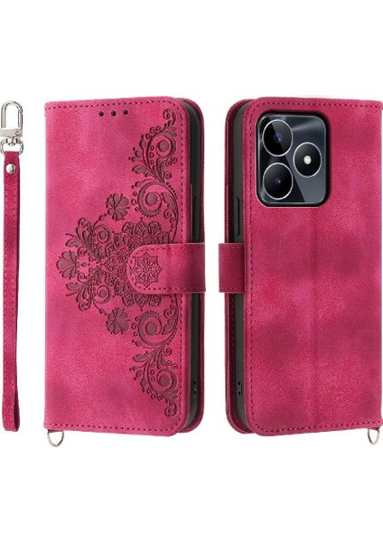 Realme C53 Bileklik Kabartmalı Çoklu Kredi Kartı Yuvaları Için Flip Case (Yurt Dışından)