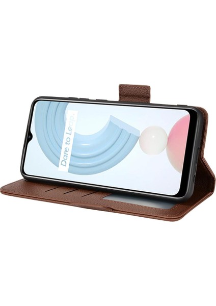 Realme C21 Kart Yuvaları Için Kılıf Tutucu Cüzdan Pu Deri Manyetik Yan (Yurt Dışından)