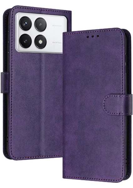 Kart Yuvası Kickstand Pu ile Xiaomi Poco F6 Pro Saf Renk Için Flip Case (Yurt Dışından)