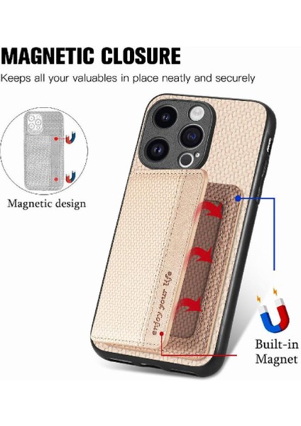 IPhone 15 Için Kılıf Pro Max Standı Fonksiyonu Manyetik Kart Tutucu Komple (Yurt Dışından)