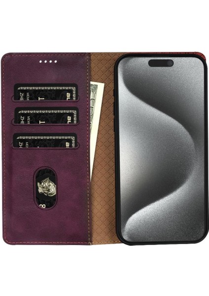 IPhone 16 Pro Için Flip Case Yan Cep Anti Kayma Kart Yuvaları Manyetik (Yurt Dışından)