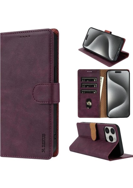 IPhone 16 Pro Için Flip Case Yan Cep Anti Kayma Kart Yuvaları Manyetik (Yurt Dışından)