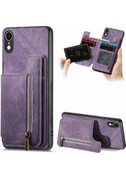 IPhone Xr Için Kılıf Standı Fonksiyonu Katlanabilir Arka Kapak Vintage Fermuar Cüzdan (Yurt Dışından)