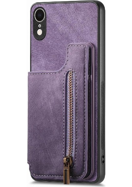 IPhone Xr Için Kılıf Standı Fonksiyonu Katlanabilir Arka Kapak Vintage Fermuar Cüzdan (Yurt Dışından)