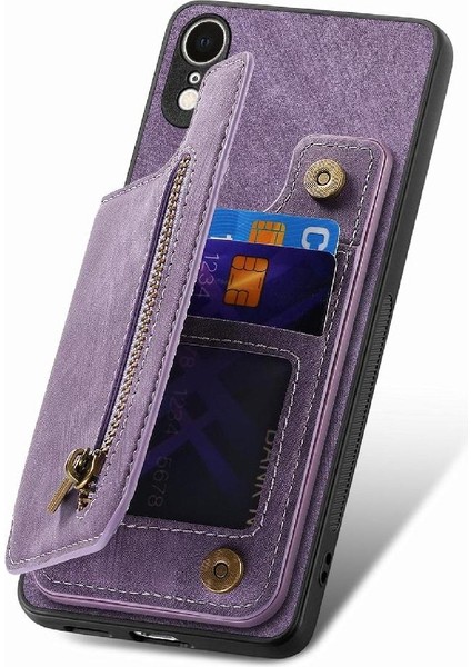 IPhone Xr Için Kılıf Standı Fonksiyonu Katlanabilir Arka Kapak Vintage Fermuar Cüzdan (Yurt Dışından)