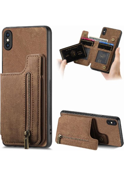 IPhone X/xs Vintage Fermuar Cüzdan Katlanabilir Arka Kapak Standı (Yurt Dışından)