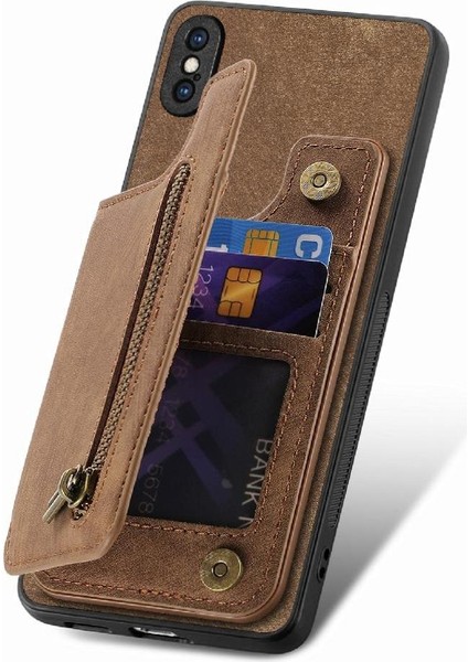 IPhone X/xs Vintage Fermuar Cüzdan Katlanabilir Arka Kapak Standı (Yurt Dışından)