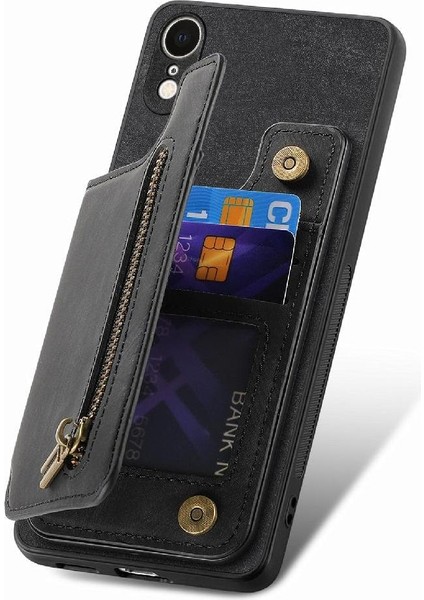 IPhone Xr Için Kılıf Standı Fonksiyonu Katlanabilir Arka Kapak Vintage Fermuar Cüzdan (Yurt Dışından)