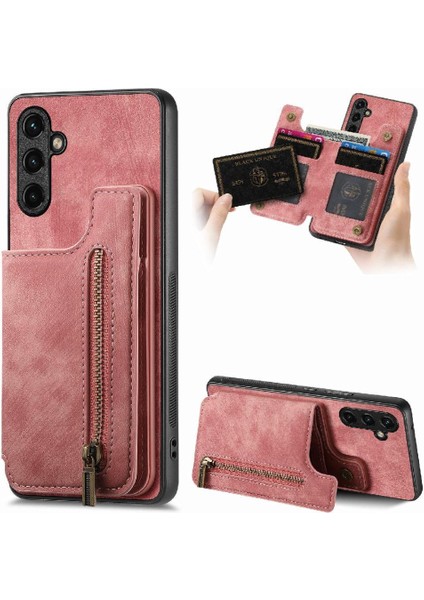 Samsung Galaxy A54 Vintage Fermuar Cüzdan Için Kılıf Katlanabilir Arka Kapak (Yurt Dışından)