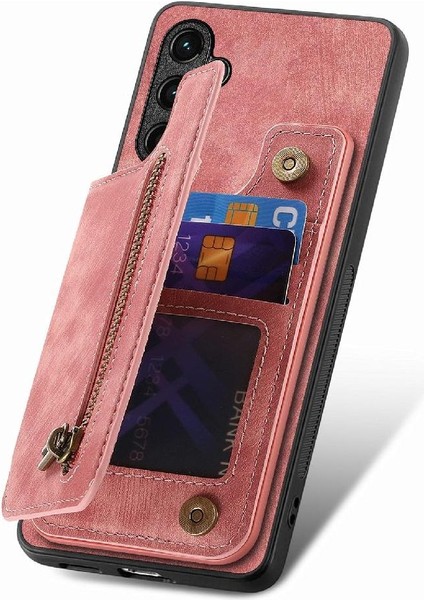 Samsung Galaxy A54 Vintage Fermuar Cüzdan Için Kılıf Katlanabilir Arka Kapak (Yurt Dışından)