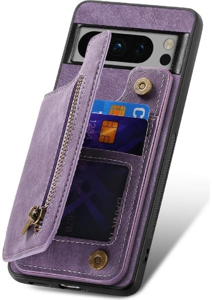Google Piksel 8 Pro Için Kılıf Katlanabilir Arka Kapak Vintage Fermuar Cüzdan (Yurt Dışından) modelleri