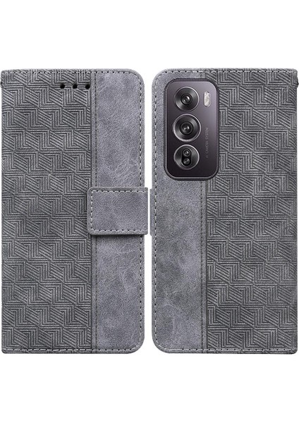 Oppo Oppo 12 Pro 5g Için Flip Case Premium Pu Deri Geometrik Kabartmalı (Yurt Dışından)