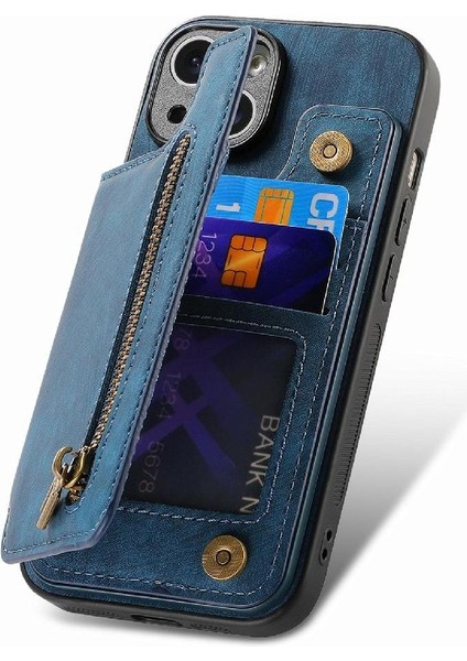 IPhone 15 Için Kılıf Artı Standı Fonksiyonu Vintage Fermuar Cüzdan Katlanabilir Geri (Yurt Dışından)