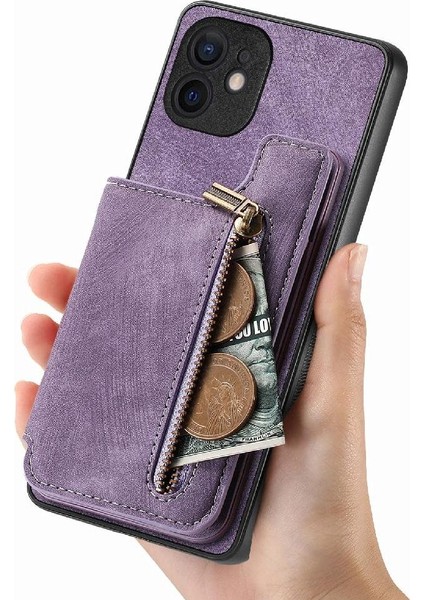 IPhone 12 Için Kılıf Katlanabilir Arka Kapak Vintage Fermuar Cüzdan Standı Fonksiyonu (Yurt Dışından) fırsatları