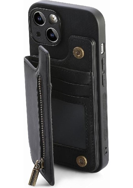 IPhone 15 Için Kılıf Artı Standı Fonksiyonu Vintage Fermuar Cüzdan Katlanabilir Geri (Yurt Dışından)