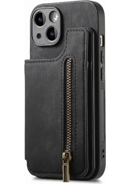 IPhone 15 Için Kılıf Artı Standı Fonksiyonu Vintage Fermuar Cüzdan Katlanabilir Geri (Yurt Dışından)