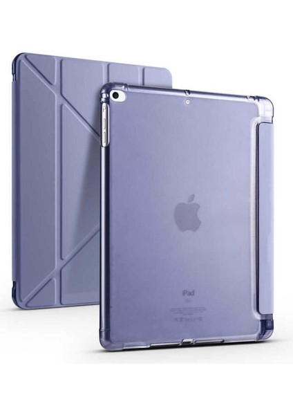 Apple iPad 9.7 2018 (6.nesil) Uyumlu Kılıf Zore Tri Folding Kalem Bölmeli Standlı Kılıf, Mor
