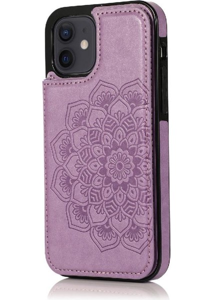 IPhone 12 Mini Kabartmalı Mandala Pu Flip Için Kart Tutucu Kılıf ile Cüzdan (Yurt Dışından)