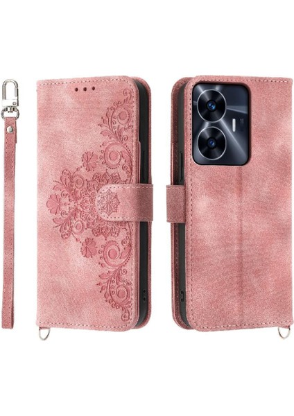 Realme C55 Kabartmalı Çoklu Kredi Kartı Yuvaları Bileklik Için Flip Case (Yurt Dışından)
