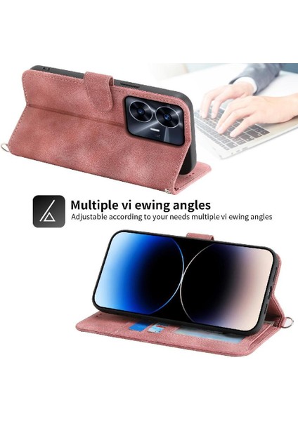 Realme C55 Kabartmalı Çoklu Kredi Kartı Yuvaları Bileklik Için Flip Case (Yurt Dışından)