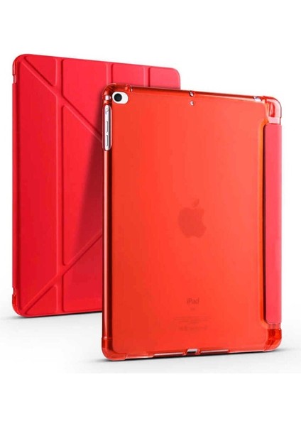 Apple iPad 9.7 2018 (6.nesil) Uyumlu Kılıf Zore Tri Folding Kalem Bölmeli Standlı Kılıf, Kırmızı