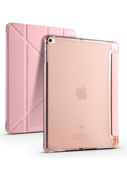 Apple iPad 9.7 2017 (5.nesil) Uyumlu Kılıf Zore Tri Folding Kalem Bölmeli Standlı Kılıf, Rose Gold