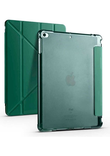 Apple iPad 9.7 2018 (6.nesil) Uyumlu Kılıf Zore Tri Folding Kalem Bölmeli Standlı Kılıf, Koyu Yeşil