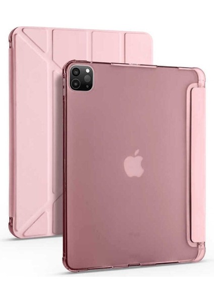 Apple iPad Pro 12.9 2021 (5.nesil) Uyumlu Kılıf Zore Tri Folding Kalem Bölmeli Standlı Kılıf, Rose Gold
