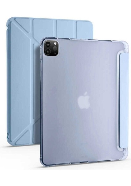 Apple iPad Pro 12.9 2022 M2 Uyumlu Kılıf Zore Tri Folding Kalem Bölmeli Standlı Kılıf, Mavi