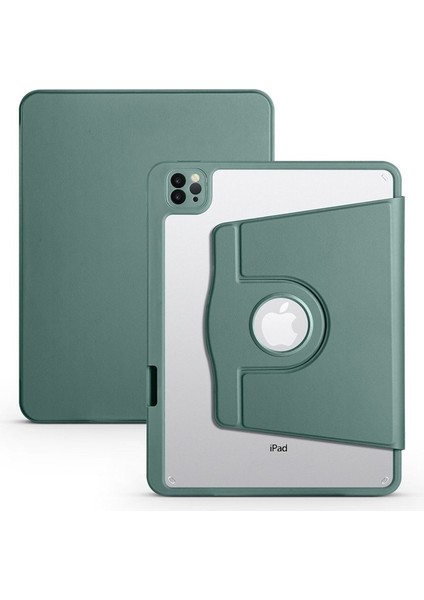 Apple iPad Air 10.9 2022 (5.nesil) Uyumlu Kılıf Zore Termik Kalem Bölmeli Dönebilen Standlı Kılıf, Koyu Yeşil