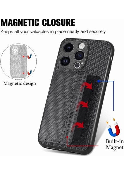 IPhone 15 Için Kılıf Pro Max Standı Fonksiyonu Manyetik Kart Tutucu Komple (Yurt Dışından)