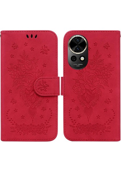 Huawei Nova 12 Kart Yuvaları Için Kılıf Kickstand Kabartma Gül Çiçekler Cüzdan Pu (Yurt Dışından)
