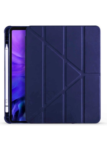 Apple iPad Air 11 2024 Uyumlu Kılıf Zore Tri Folding Kalem Bölmeli Standlı Kılıf, Lacivert