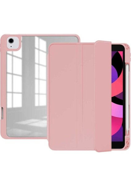 Apple iPad Air 10.9 2022 (5.nesil) Uyumlu Kılıf Zore Nort Arkası Şeffaf Standlı Kılıf, Pembe