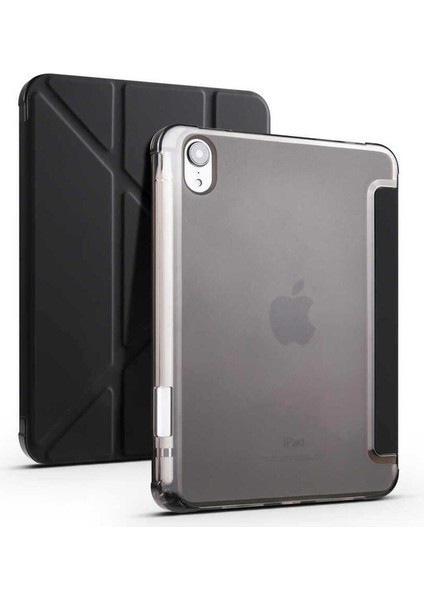 Apple iPad Mini 2021 (6.nesil) Uyumlu Kılıf Zore Tri Folding Kalem Bölmeli Standlı Kılıf, Siyah