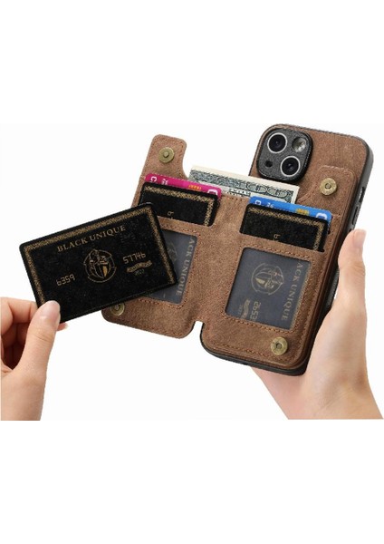 IPhone 15 Için Kılıf Artı Standı Fonksiyonu Vintage Fermuar Cüzdan Katlanabilir Geri (Yurt Dışından)