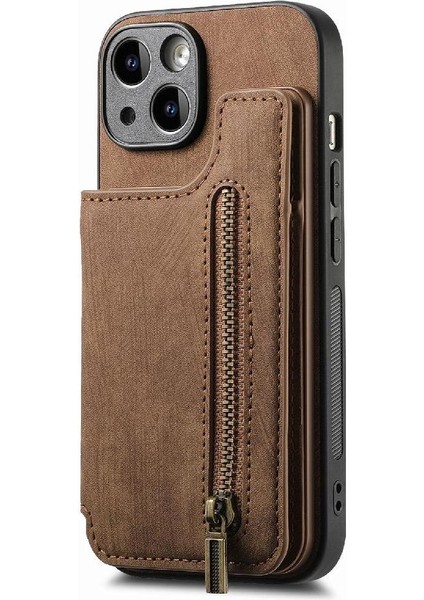 IPhone 15 Için Kılıf Artı Standı Fonksiyonu Vintage Fermuar Cüzdan Katlanabilir Geri (Yurt Dışından)