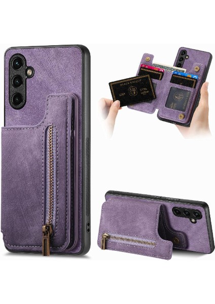 Samsung Galaxy A14 5g Standı Fonksiyonu Vintage Fermuar Cüzdan Geri (Yurt Dışından)