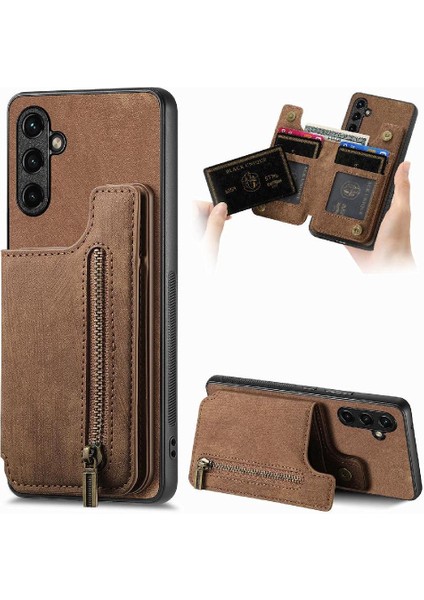 Samsung Galaxy A14 5g Standı Fonksiyonu Vintage Fermuar Cüzdan Geri (Yurt Dışından)