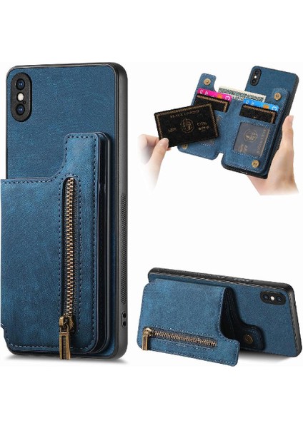 IPhone X/xs Vintage Fermuar Cüzdan Katlanabilir Arka Kapak Standı (Yurt Dışından)