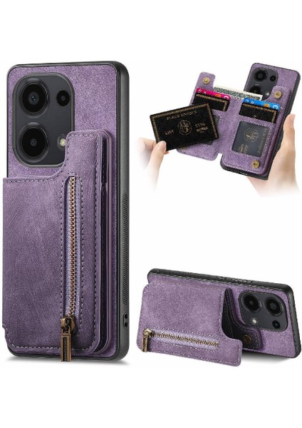 Xiaomi Redmi Için Not 13 Pro 4g Vintage Fermuar Cüzdan Standı Fonksiyonu (Yurt Dışından)