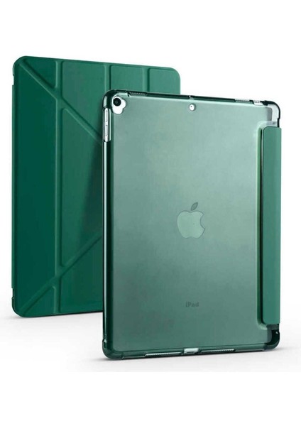 Apple iPad Pro 10.5 (7.nesil) Uyumlu Kılıf Zore Tri Folding Kalem Bölmeli Standlı Kılıf, Koyu Yeşil