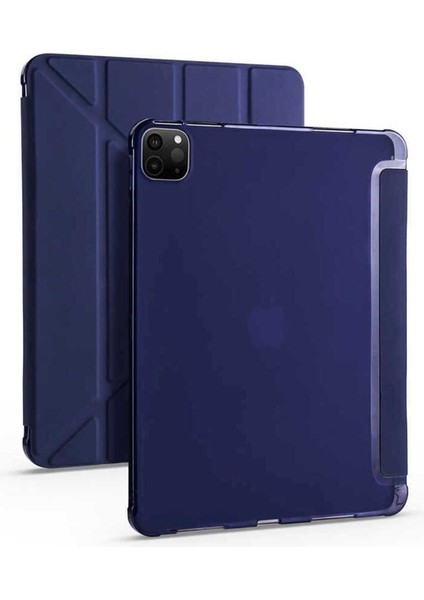 Apple iPad Pro 12.9 2020 (4.nesil) Uyumlu Kılıf Zore Tri Folding Kalem Bölmeli Standlı Kılıf, Lacivert